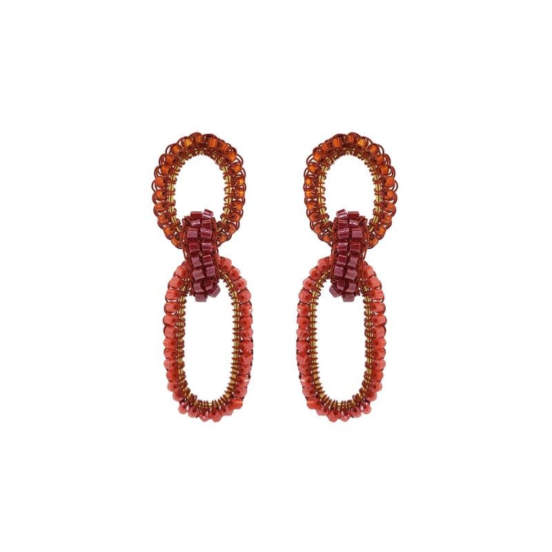 Thumbnail of Stevie Coral Red Mix Handmade Crochet Links Earring image