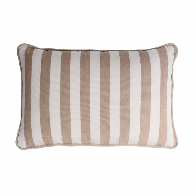 Thumbnail of Striped Happy Frame Pillow Outdoor - White & Beige - Piping - Neutrals image