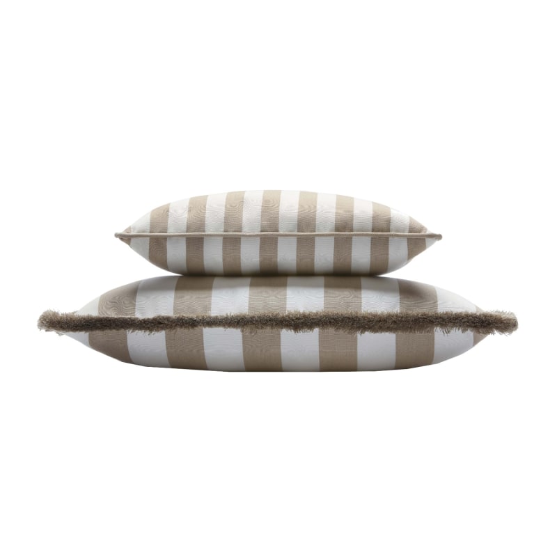 Thumbnail of Striped Happy Frame Pillow Outdoor - White & Beige - Piping - Neutrals image