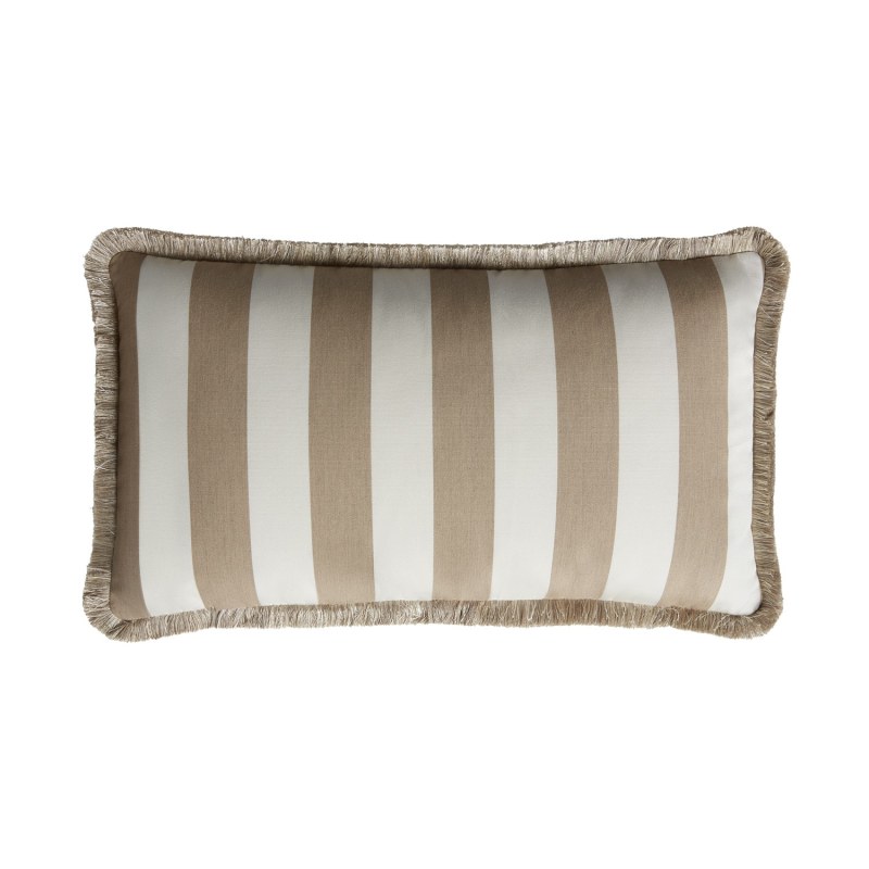 Thumbnail of Striped Happy Pillow Outdoor - White & Beige - Fringes - Neutrals image