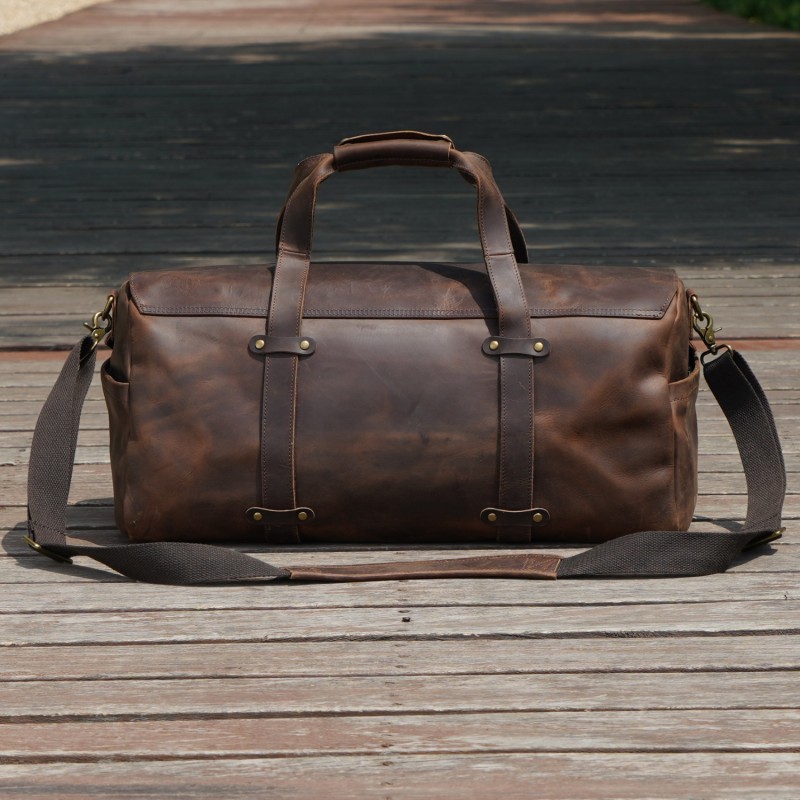 Stitched Detail Genuine Leather Holdall - Dark Brown | Touri | Wolf ...