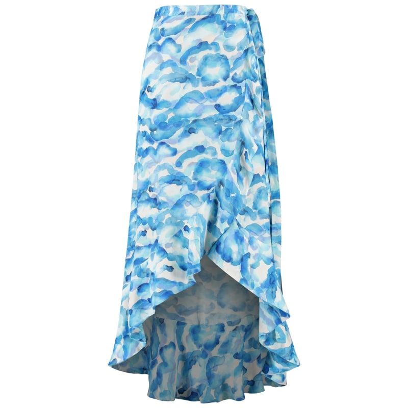 Thumbnail of The Maya Midi Wrap Skirt In Blue Watercolour Cloud image