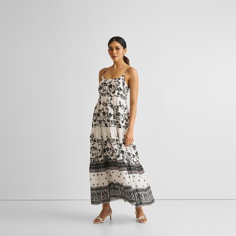 Thumbnail of Strappy Tiered Maxi Dress In Florals image