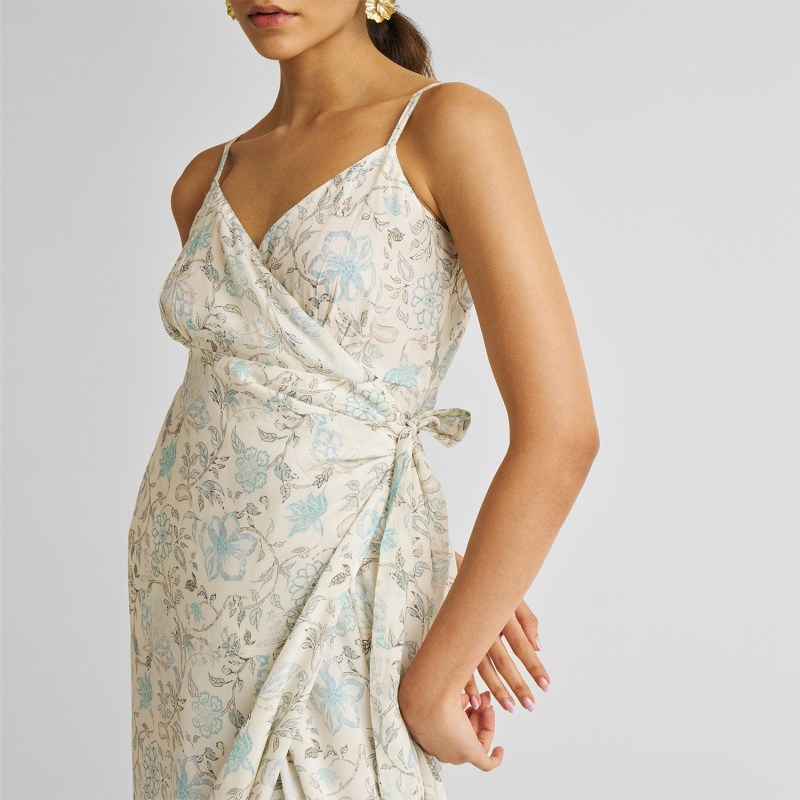 Thumbnail of Strappy Wrap Dress In Blue Florals image