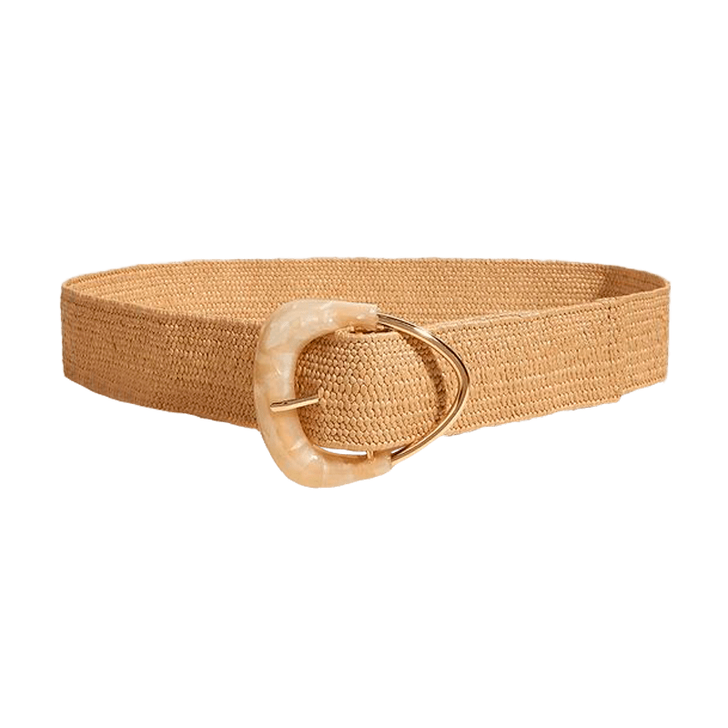 Thumbnail of Straw Elastic Belt With Triangle Buckle - Beige image