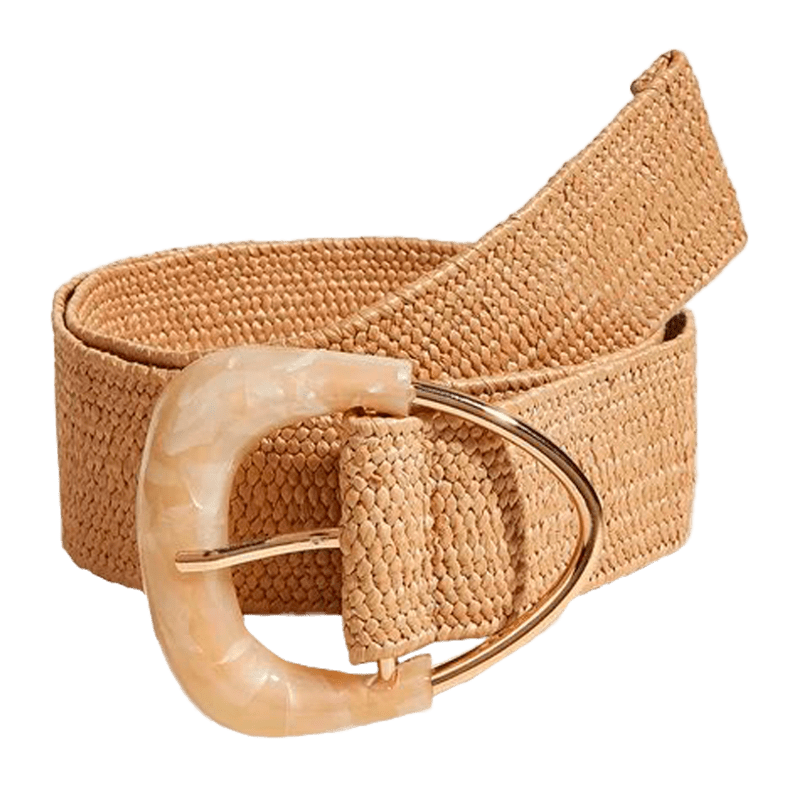 Thumbnail of Straw Elastic Belt With Triangle Buckle - Beige image