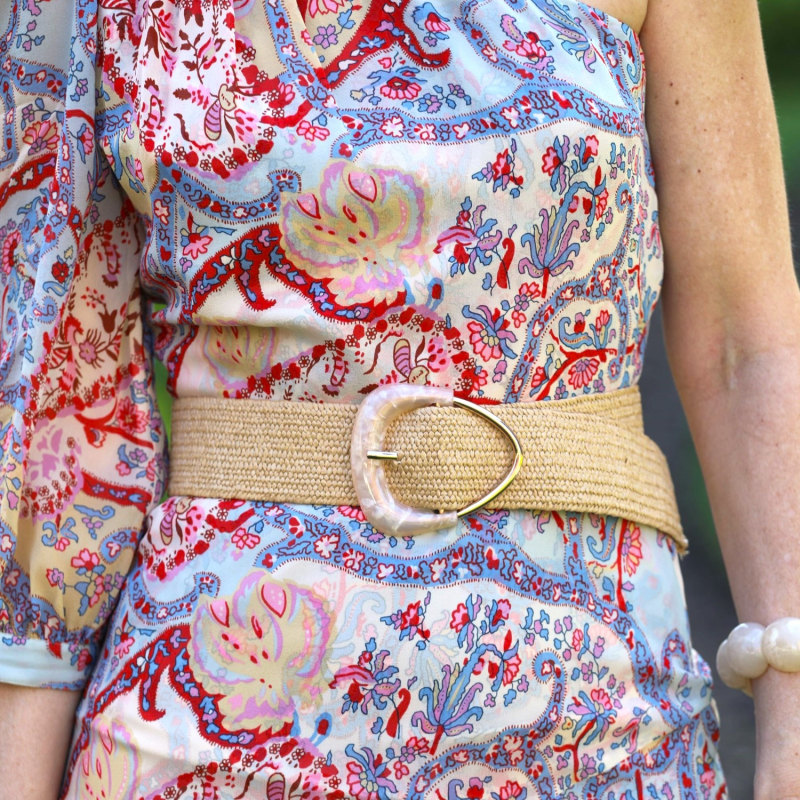 Thumbnail of Straw Elastic Belt With Triangle Buckle - Beige image