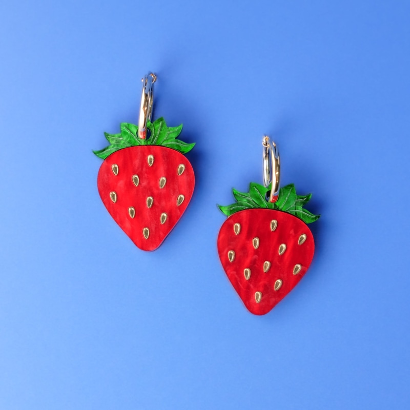 Thumbnail of Strawberry Dangly Hoop Earrings image