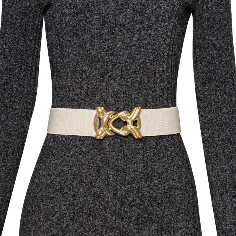 Thumbnail of Stretch Belt With Gold Metal Knot Buckle - Off White image