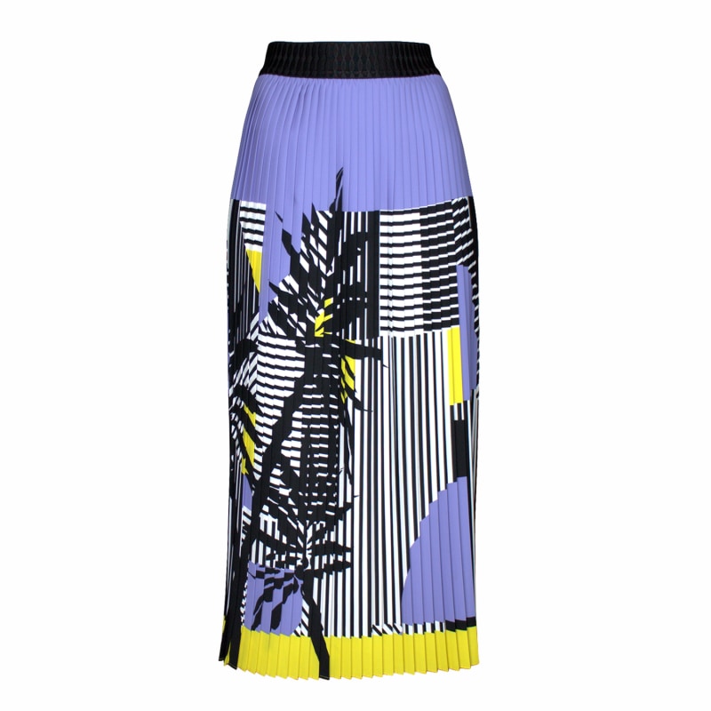 Thumbnail of Stripe And Palm Print Pleated Recycled Fabric Maxi Skirt image