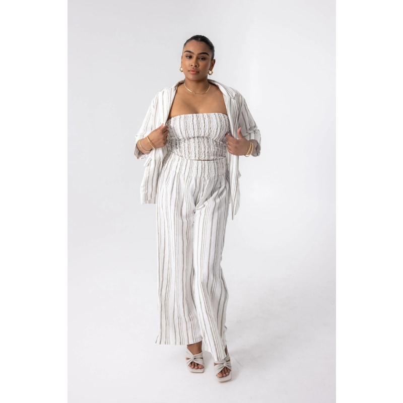 Thumbnail of Stripe Linen Pants With Stretch Band image