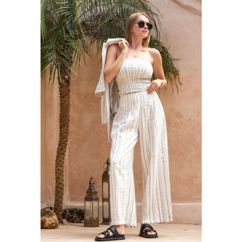 Thumbnail of Stripe Linen Pants With Stretch Band image