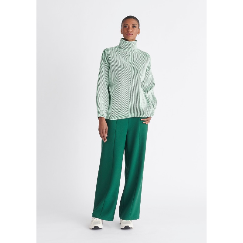 Striped Balloon Sleeve Jumper In Green PAISIE Wolf Badger