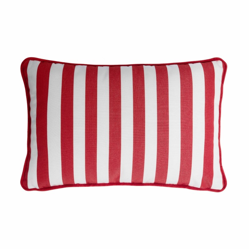 Thumbnail of Couple Striped Happy Pillow Outdoor - White & Red - Fringes & Piping - Water Repellent image