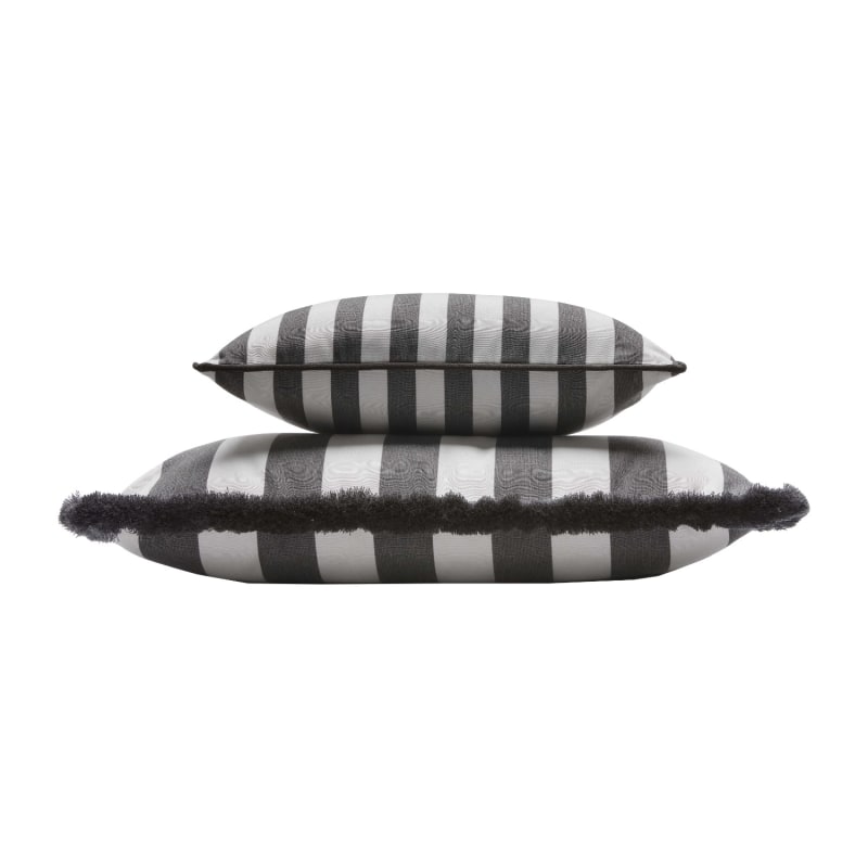 Thumbnail of Couple Striped Happy Pillow Outdoor - White & Carbon - Fringes & Piping - Grey image