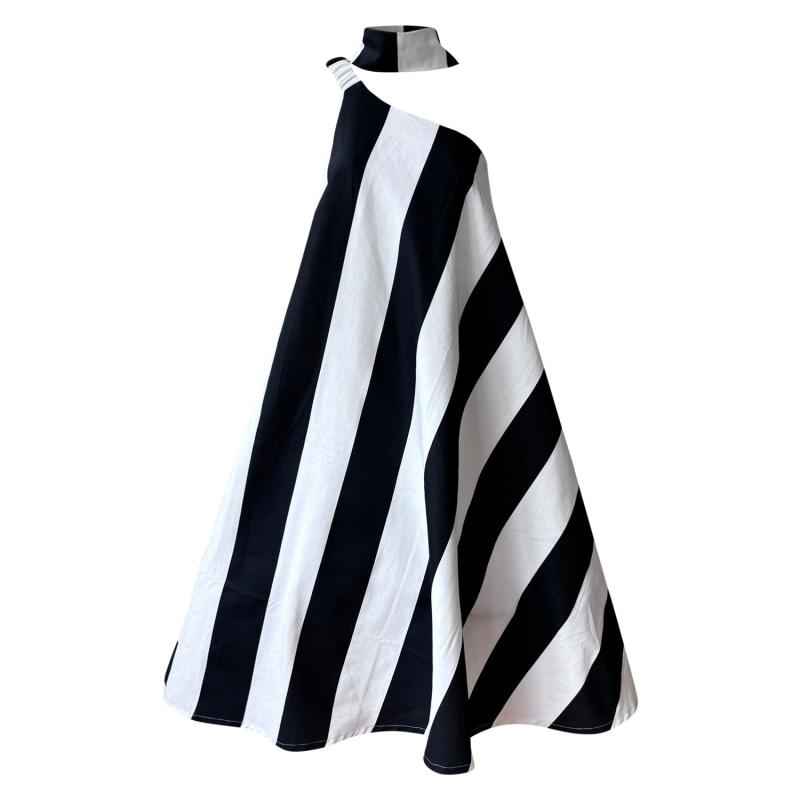 Striped One Shoulder A Line Dress With Matching Tie by London Atelier Byproduct