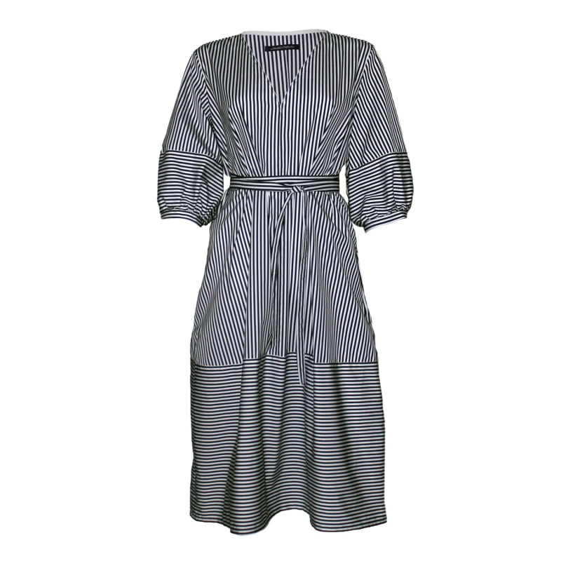 Thumbnail of Striped Puff Sleeve Belted Midi Dress image