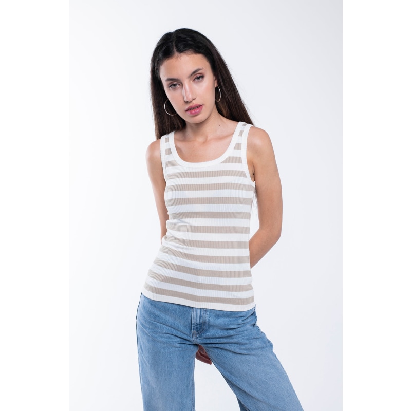 Thumbnail of Striped Ribbed Vest Tank Top - Beige image