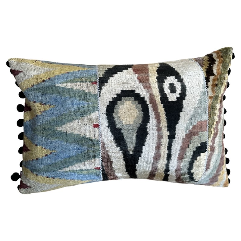 Thumbnail of Stunning Patchwork Pom Pom Ikat Cushion image