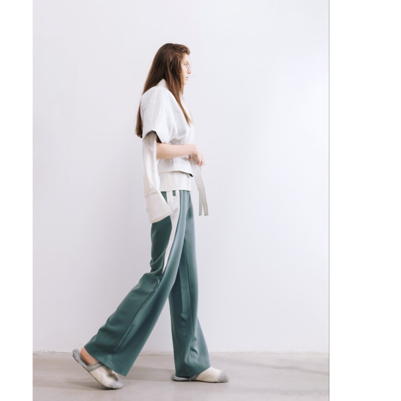 Thumbnail of Stylish High Waisted Straight Trousers Dusty Green image