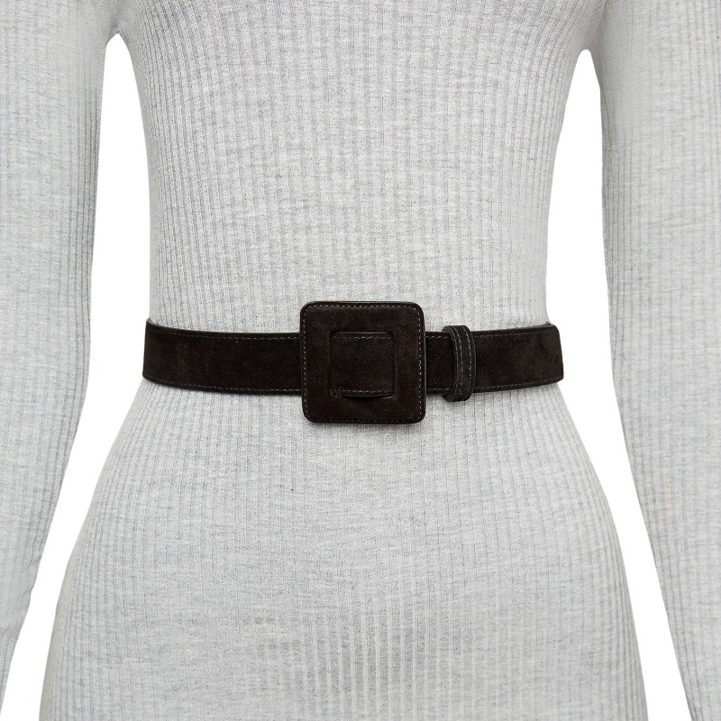 Thumbnail of Suede Mini Square Buckle Belt - Black image