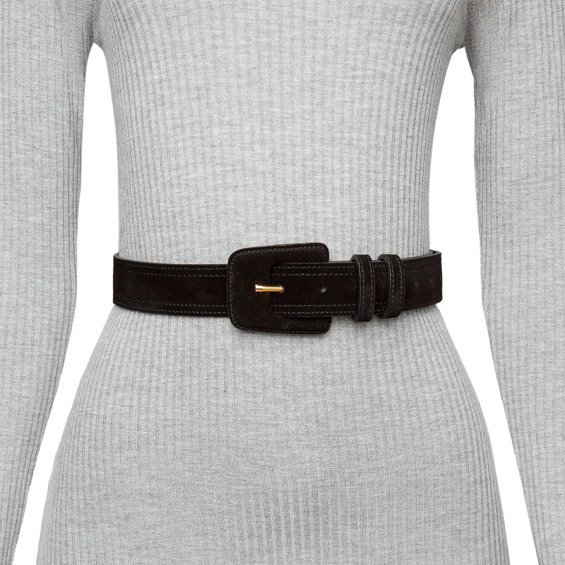 Thumbnail of Suede Rectangle Buckle Belt - Black image