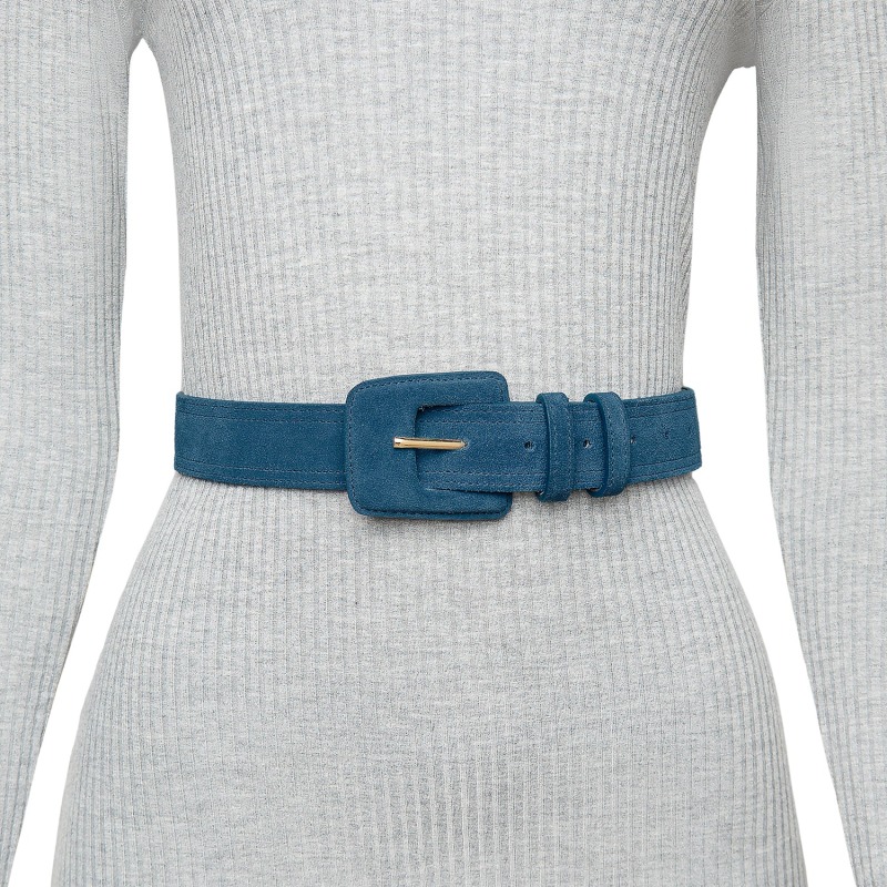 Thumbnail of Suede Rectangle Buckle Belt - Navy Blue image