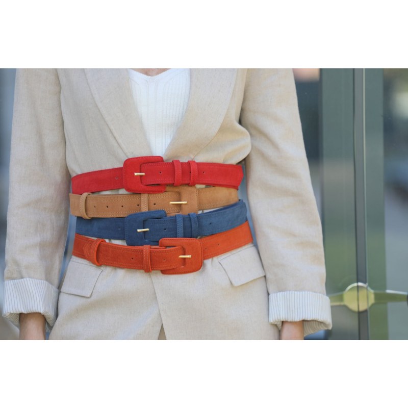 Thumbnail of Suede Rectangle Buckle Belt - Navy Blue image