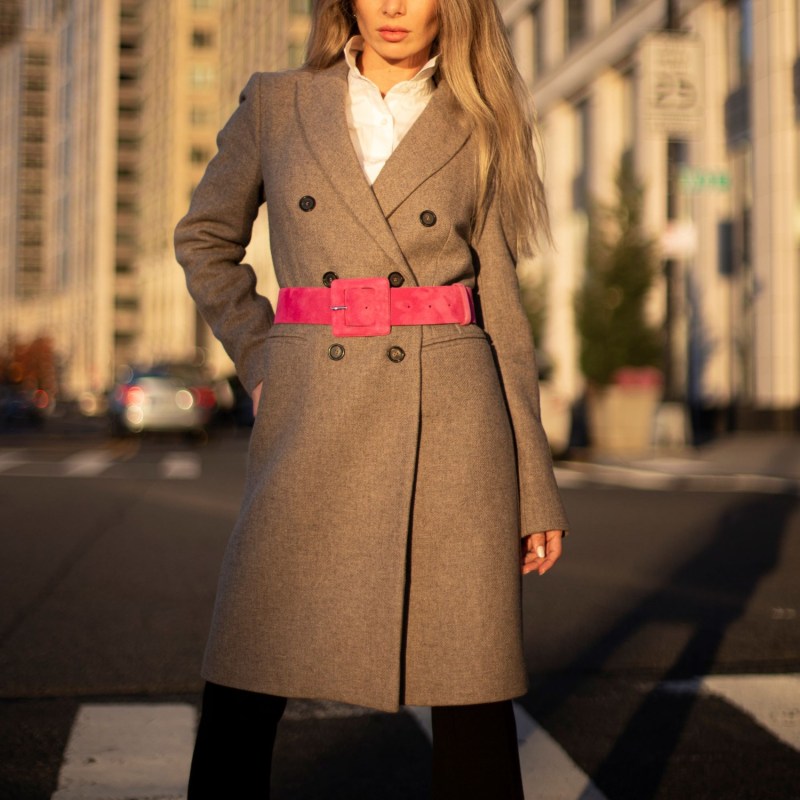 Thumbnail of Suede Square Buckle Belt - Dark Pink image