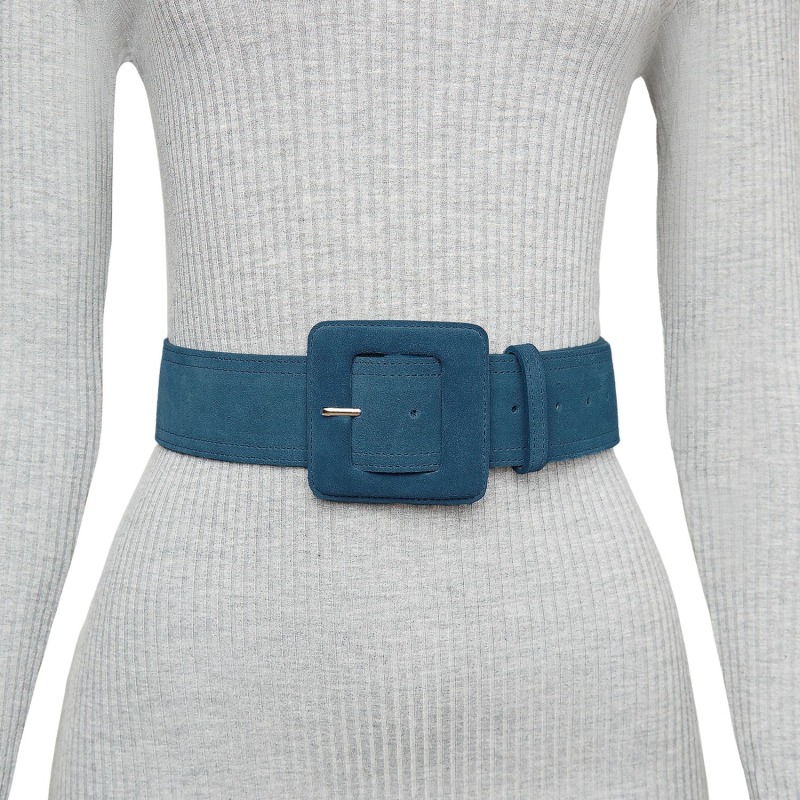 Thumbnail of Suede Square Buckle Belt - Navy Blue image