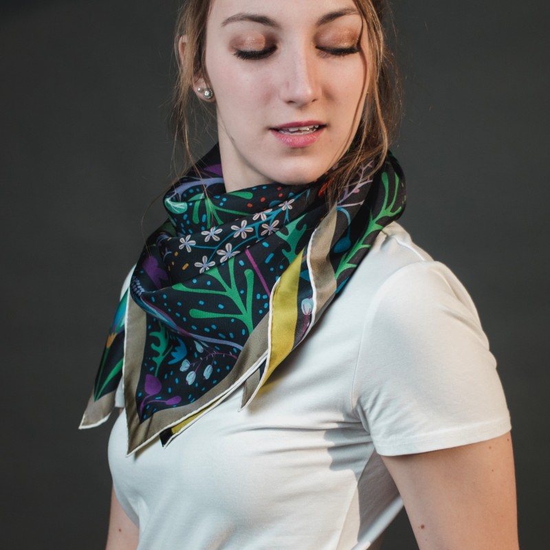 Thumbnail of Double Sided Silk Scarf Of Night Dreaming Of Garden image