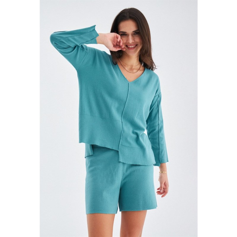 Thumbnail of 100% Cotton Elastic Waist Shorts - Turquoise image