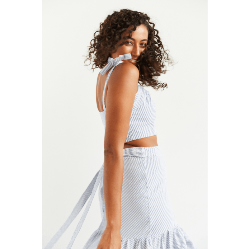 Thumbnail of Summer Spinning Crop Top & Maxi Skirt Set In Nautical Blue & White Stripe image