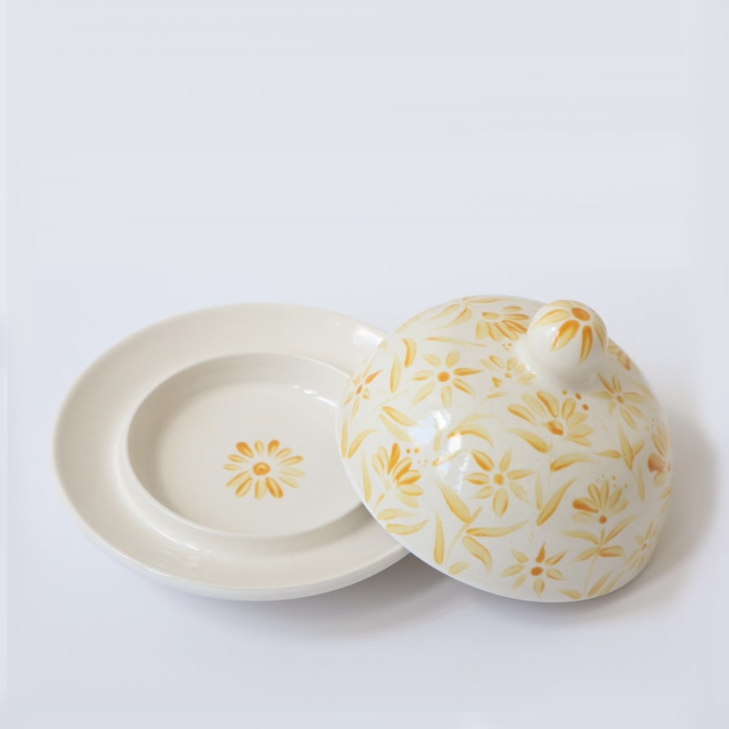 Thumbnail of Sunburst Hand Painted Floral Round Butter Jam Dish - Yellow image