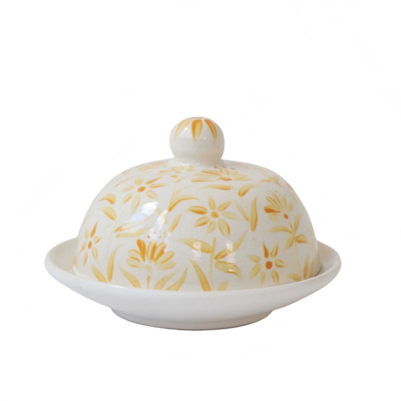 Thumbnail of Sunburst Hand Painted Floral Round Butter Jam Dish - Yellow image