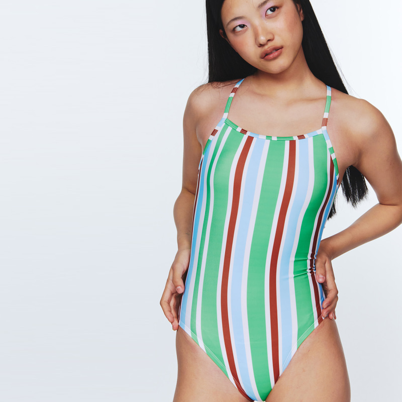 Thumbnail of Sunburst Stripe Swimsuit - Clover Green image