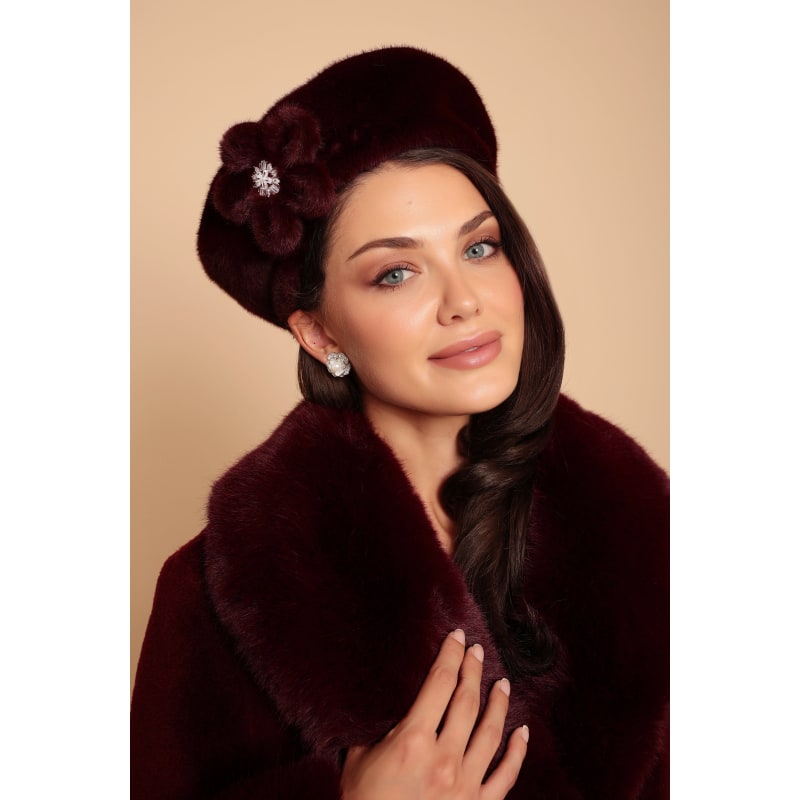 Thumbnail of 'Sunset Boulevard' Long Wool Coat With Faux Fur Collar In Rosso image