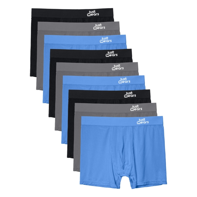 Super Soft Boxer Briefs - Anti-Chafe & No Ride Up Design - Nine Pack -  Blue, Grey & Black, JustWears