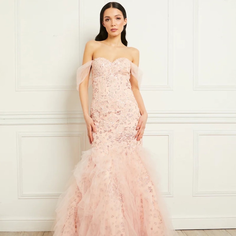 Blush pink fishtail dress hotsell