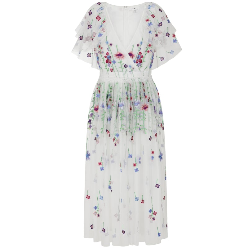 Thumbnail of Suzette Floral Embroidered Midi Dress - White image