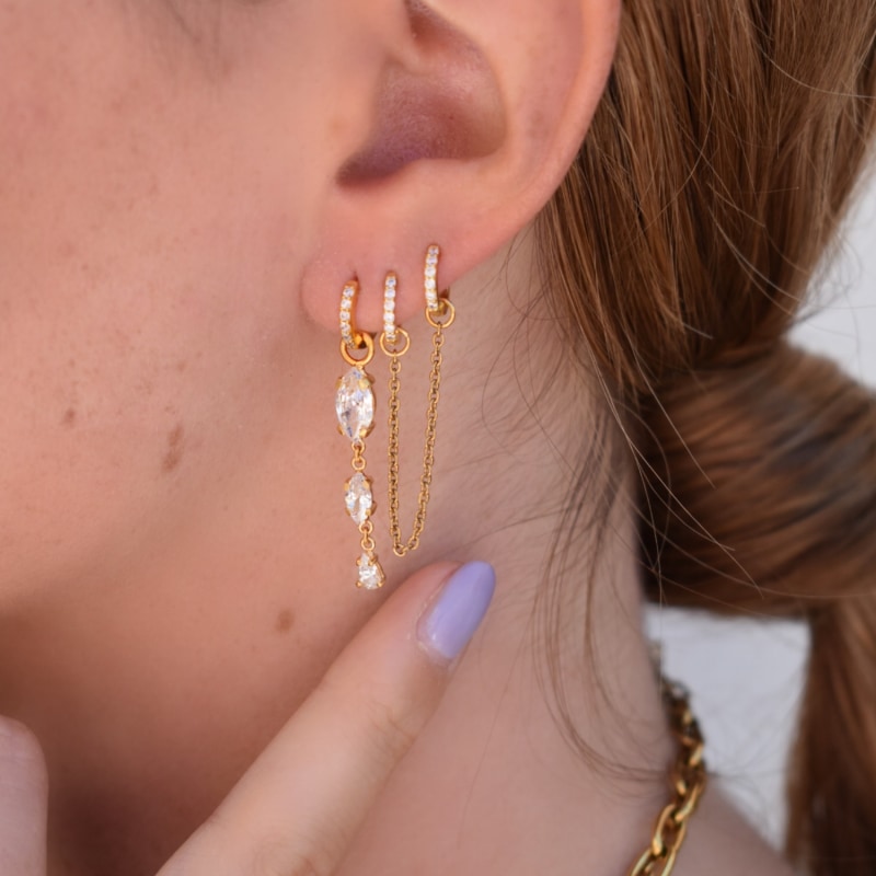 Pave Hoop Earrings With Chain Connector Mel Alecrim Wolf Badger