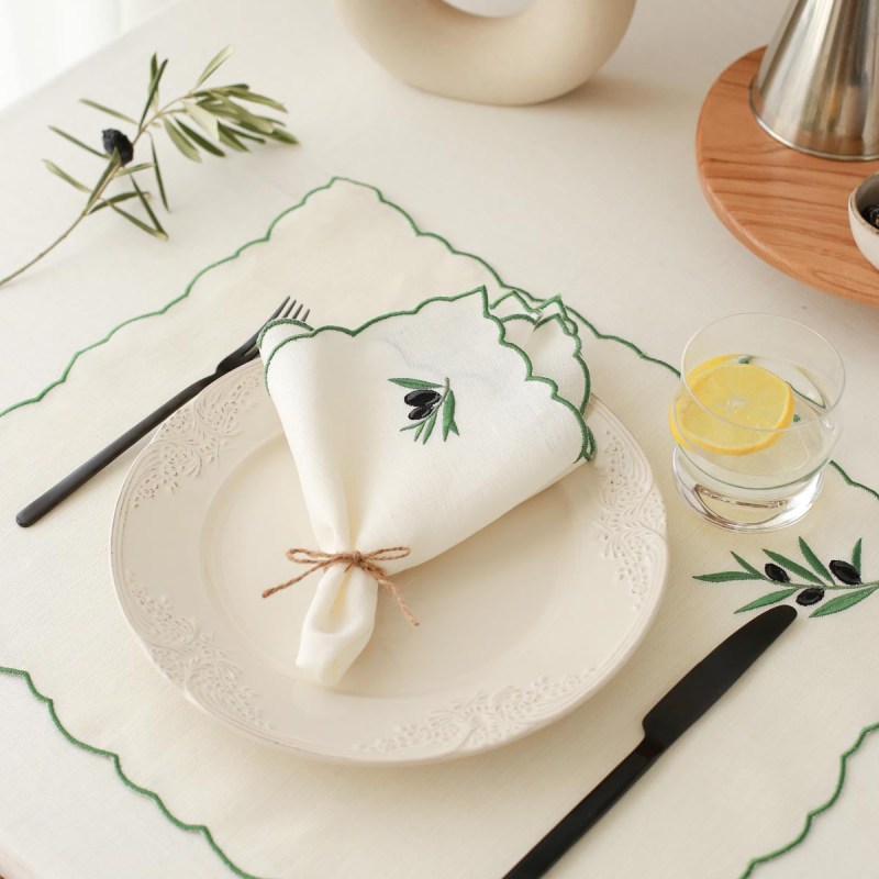 Thumbnail of Olive Embroidery Linen Placemat Set of 2 image