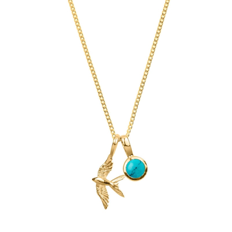 Swallow In Flight Gold Vermeil Necklace With Turquoise Birthstone