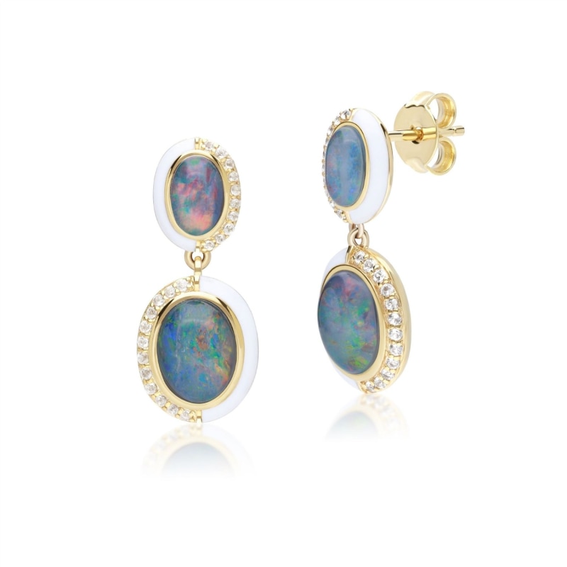 Thumbnail of Siberian Waltz White Enamel, Triplet Opal & White Topaz Drop Earrings image