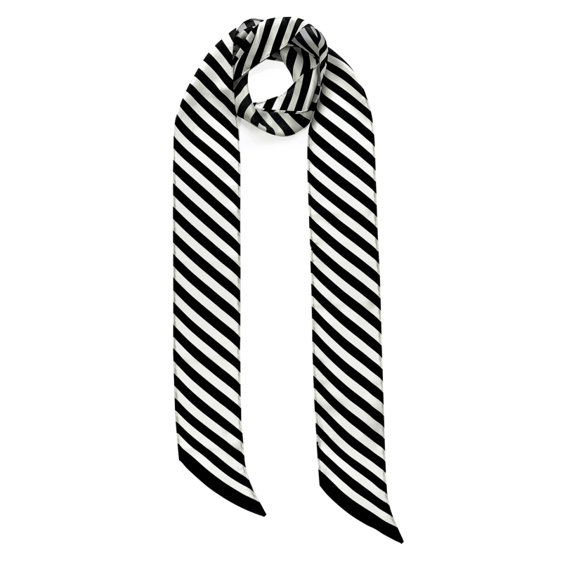 Thumbnail of Stripy Silk Neck Scarf Long Black & White image