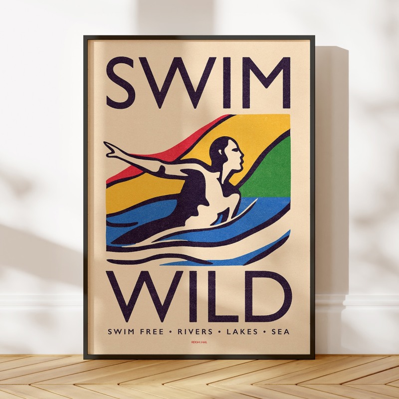 Thumbnail of Swim Wild - Wild Swimming Print - White - A2 image