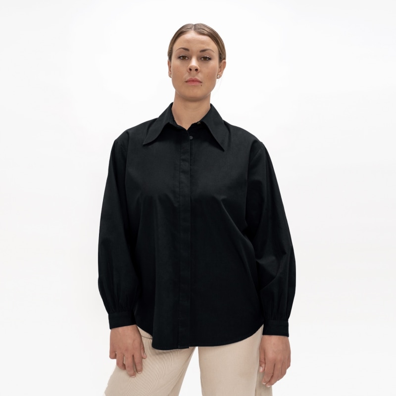 Thumbnail of Prague Organic Cotton Poplin Collar Shirt In Eclipse Black image