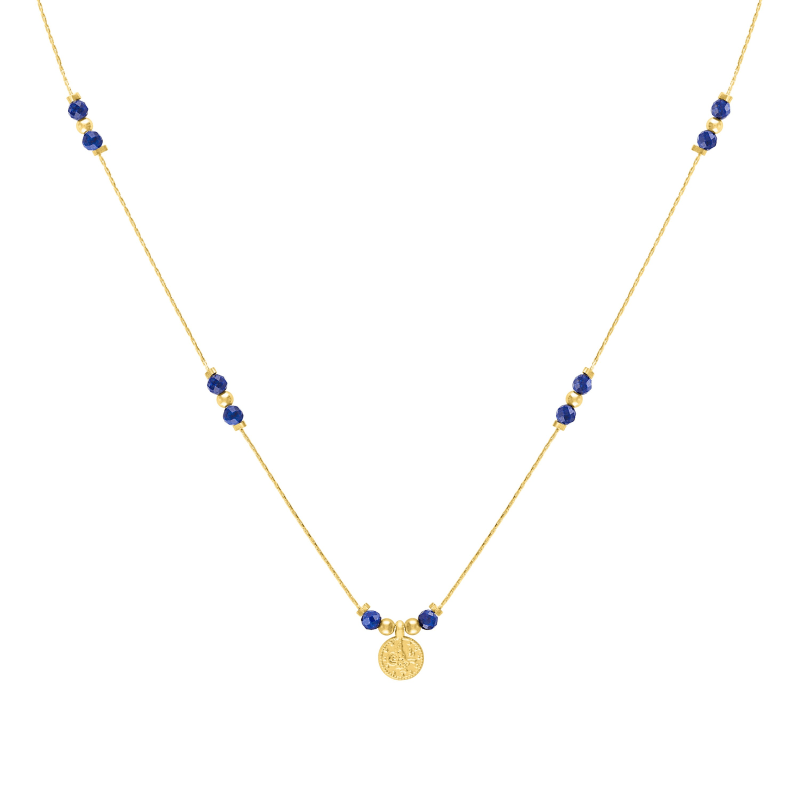 Thumbnail of Journey Lapis Lazuli Beaded Gold Necklace With Coin image