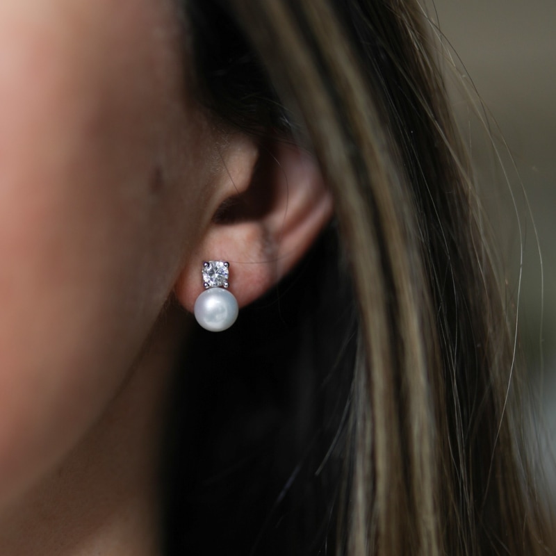 Thumbnail of Harcourt White Pearl & Cubic Zirconia Sterling Silver Round Drop Earrings image