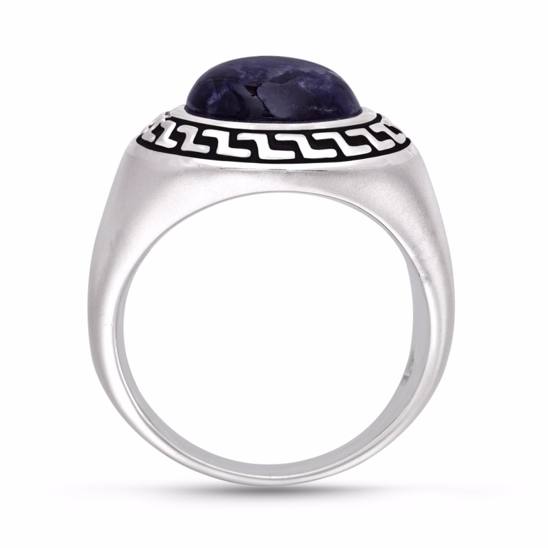 Thumbnail of Dark Blue Sodalite Stone Signet Ring In Black Rhodium Plated Sterling Silver image